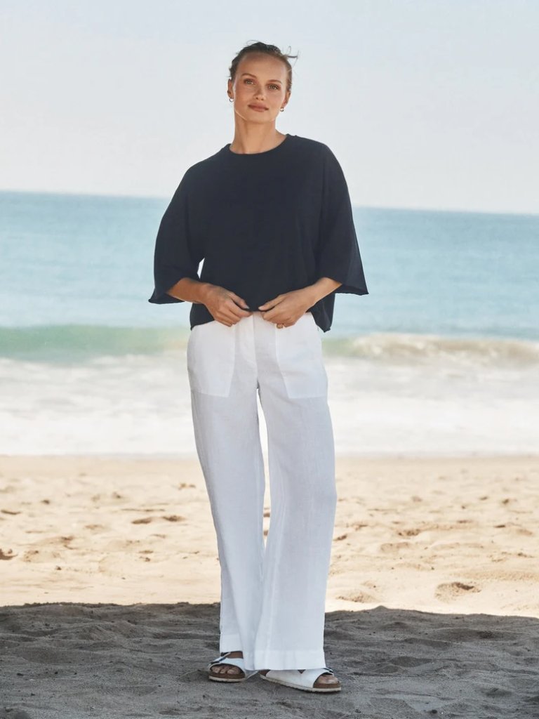 Frank & Eileen Madeline Pull-On Linen Pant In White - Nwot - Size Small
